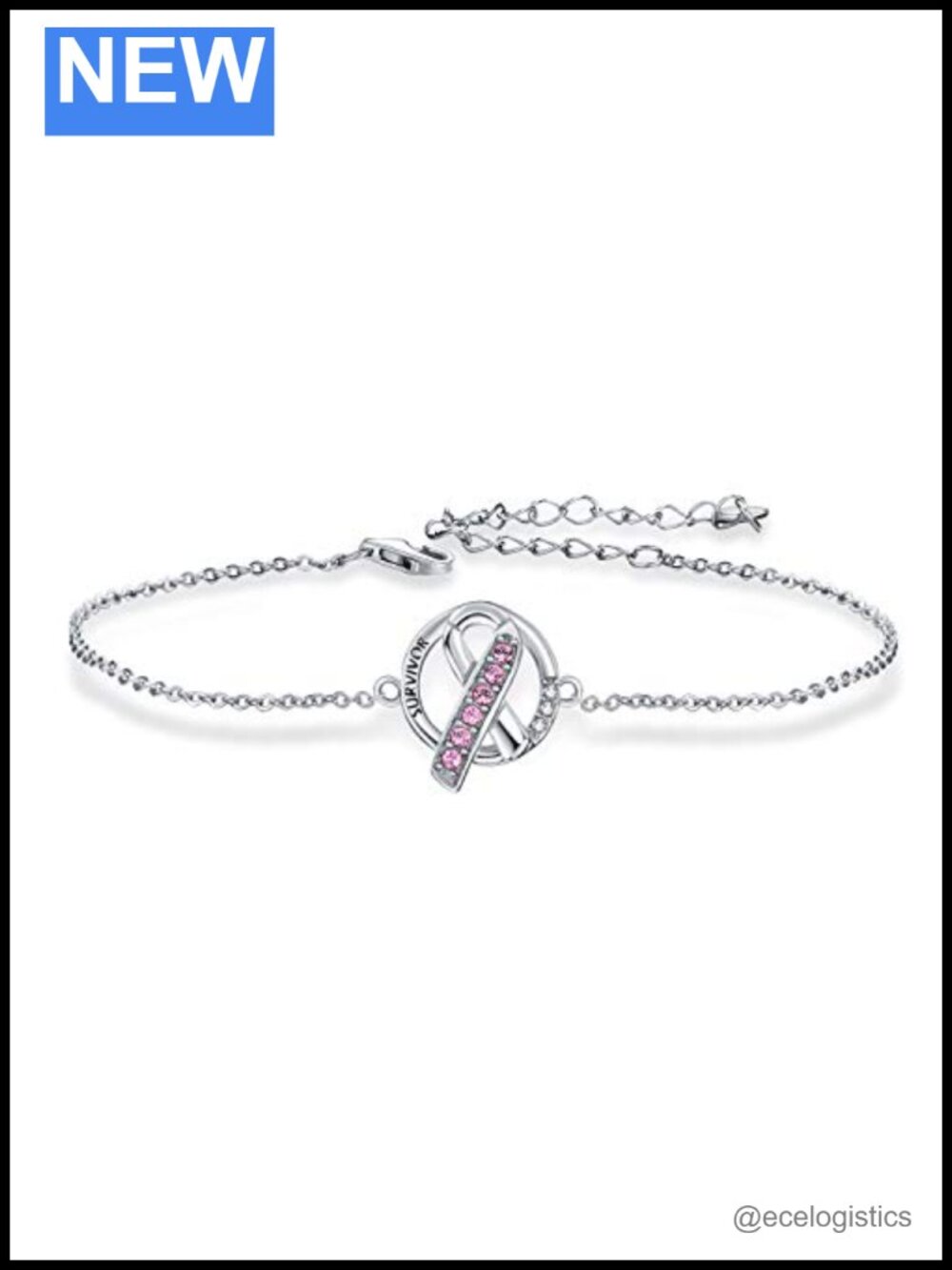 925 Sterling Silver Pink Ribbon Survivor Bracelet Cancer Awareness Jewelry Gift